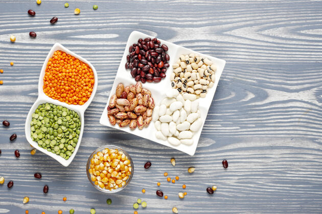谷物豆类和豆类品种健康的纯素蛋白质食物碗豌豆素食主义者