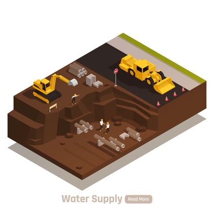 挖掘机给水安装示意图施工机械等距