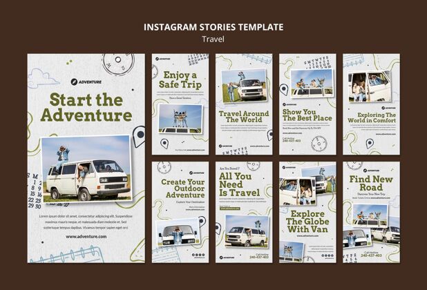 Instagram旅游社交媒体故事模板与照片度假旅游社交媒体