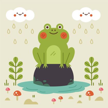 可爱可爱的平面设计青蛙插图动物野生自然