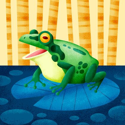 野生绿色青蛙在其自然栖息地的插图野生动物自然动物