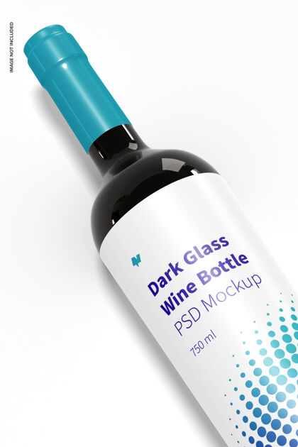 瓶子深色玻璃酒瓶模型 特写葡萄酒深色玻璃瓶商标