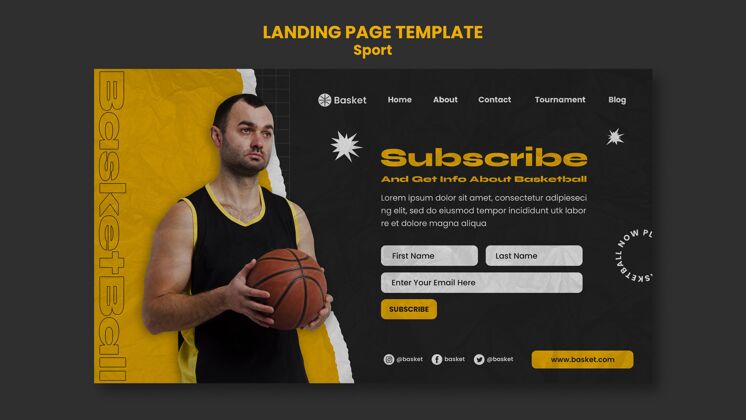 锦标赛与男性球员篮球比赛的登录页模板网页模板球爱好