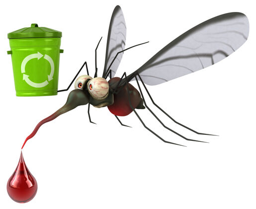 感染蚊子与垃圾桶三维插图疾病病毒3d