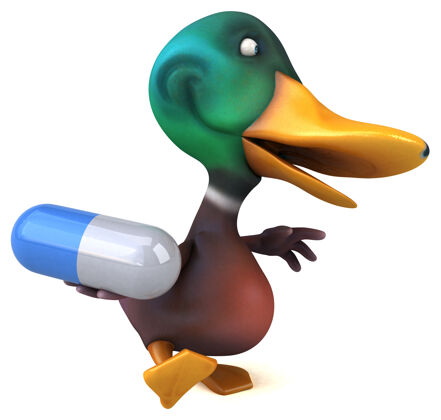 药品有趣的鸭子三维插图鸟卡通保健
