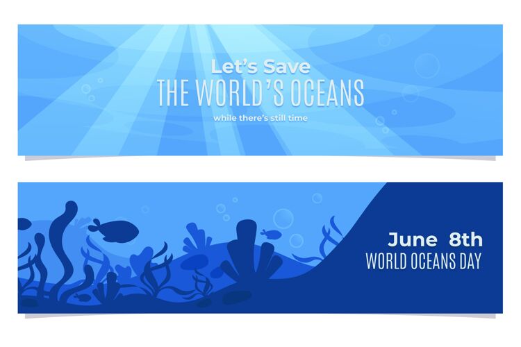 全球有机平面世界海洋日横幅集生态横幅模板横幅