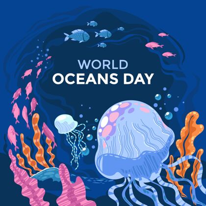 世界海洋日有机平面世界海洋日插画国际星球庆典