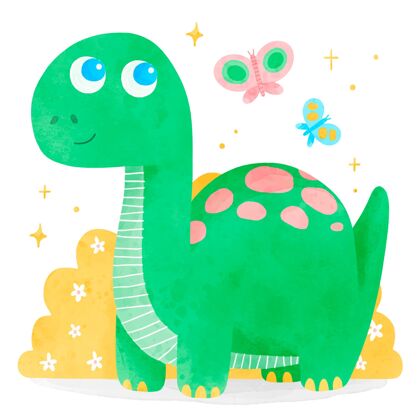 爬行动物手绘水彩画可爱的恐龙宝宝幼年恐龙恐龙