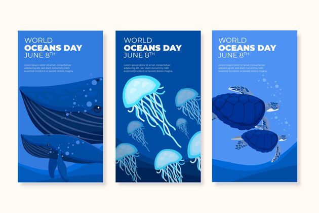 社交媒体故事平面世界海洋日instagram故事集生态世界海洋日全球