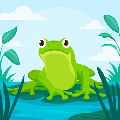 野生动物有机平面青蛙插图可爱野生自然