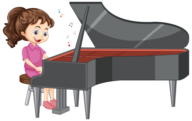 小一个弹钢琴的卡通女孩人物学生卡通