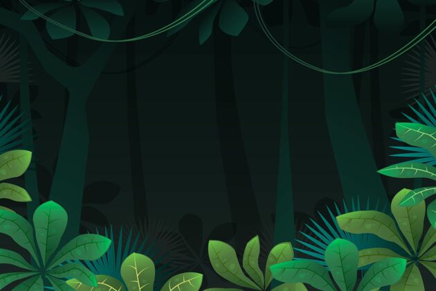 手绘详细的丛林背景与藤本植物藤本植物异国情调的叶子细节