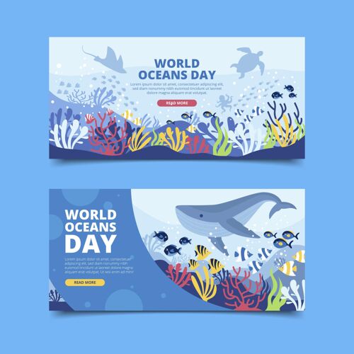 全球平面世界海洋日横幅集生态世界海洋日横幅活动