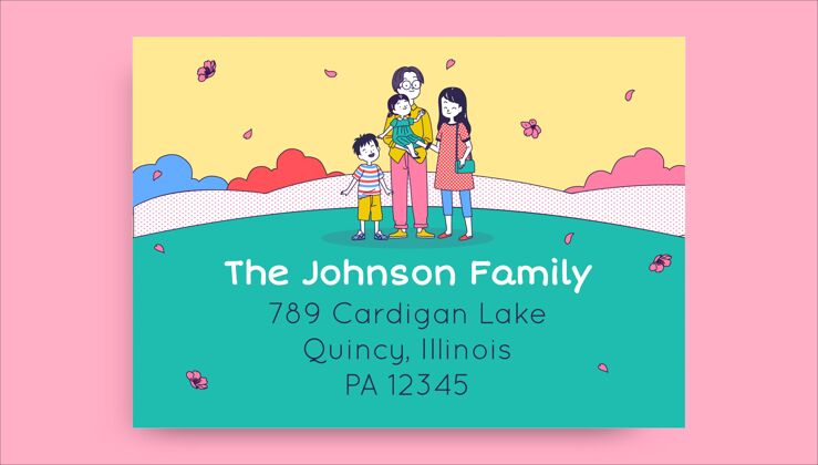 手绘可爱的彩色约翰逊的家庭标签儿童标签父母
