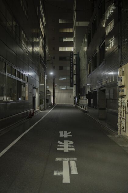 日本夜晚的日本城有空的街道大都市空荡荡的街道建筑