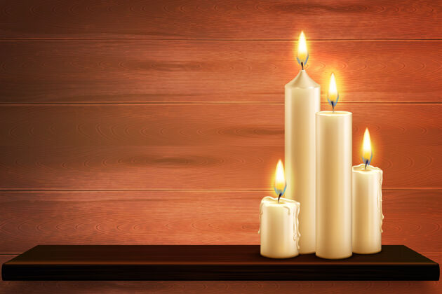 木头木架上的现实蜡烛插图火桌子高的