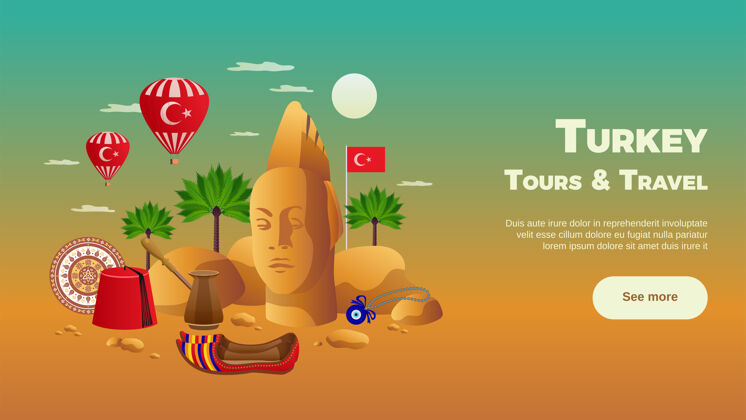 观光土耳其旅游组成的地标和观光符号平坦构图行动号召地标