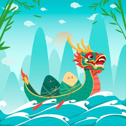 船手绘龙舟插图中国手绘赛龙舟