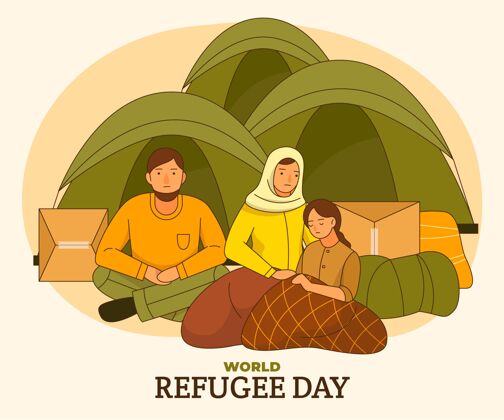 有机有机平面世界难民日插画全球暴力难民日