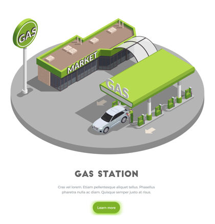 建筑加油站等距插图概念与加油站建筑图片了解更多按钮和文字填充按钮更多