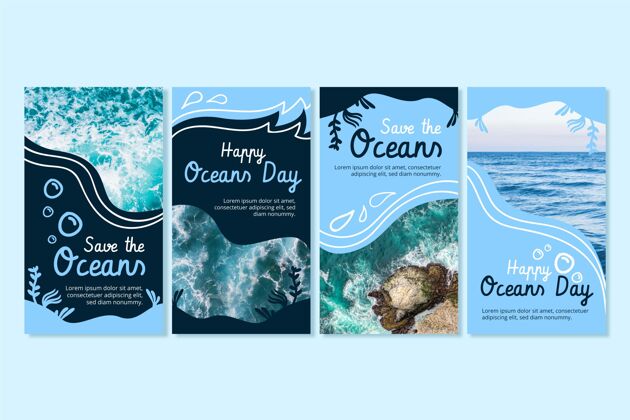 环境手绘世界海洋日instagram故事集包装社交媒体故事生态