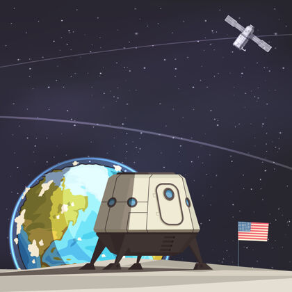 开放太空探索与月球车和人造地球卫星组合飞行宇航员成功天空