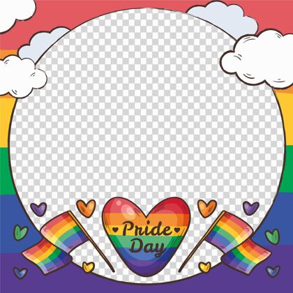 彩虹旗帜手绘自豪日社交媒体框架模板社交媒体骄傲月框架