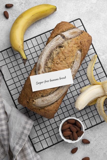 健康顶视图无糖香蕉面包排列俯视图香蕉面包