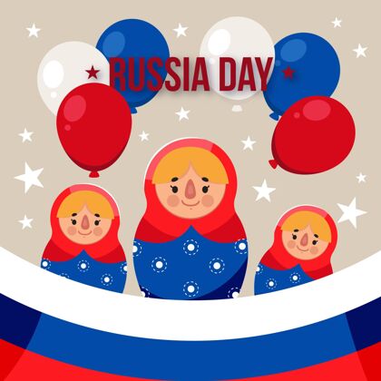 俄罗斯卡通俄罗斯日背景与气球主权卡通气球背景