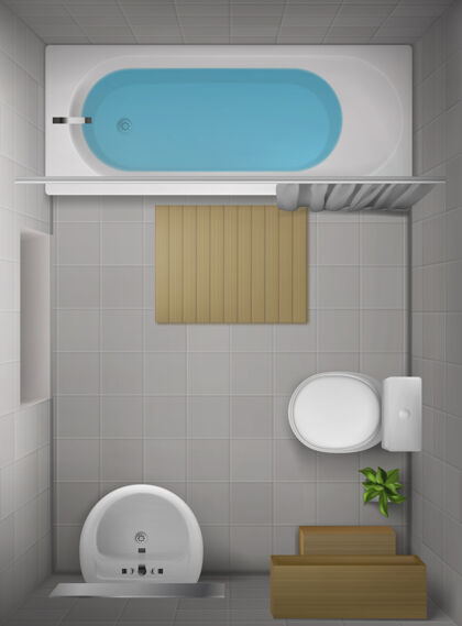 瓷砖浴室内部 顶视图卫生间地板脸盆