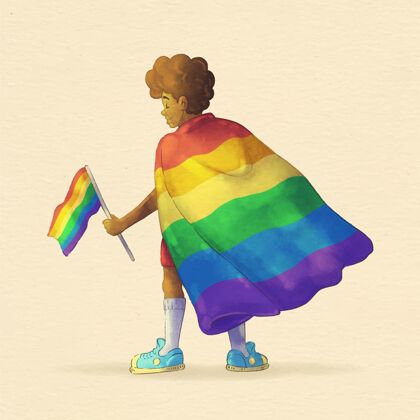 彩虹旗手绘水彩骄傲日旗插图同性恋活动6月27日