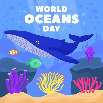生态有机平面世界海洋日插画全球世界海洋日活动