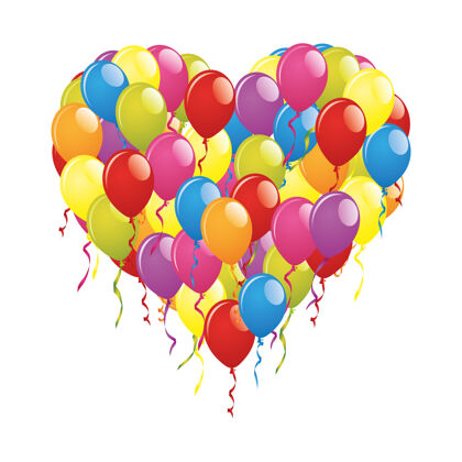 情感白色背景上彩色气球做成的心形图礼物心形状