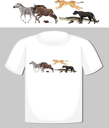 卡通野生动物组t恤设计生活儿童生物