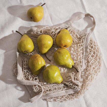 排列上图梨上网袋整理方形美食水果