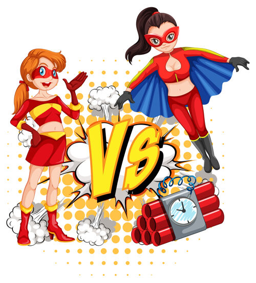 标签两个超级英雄在战斗卡通女士女性