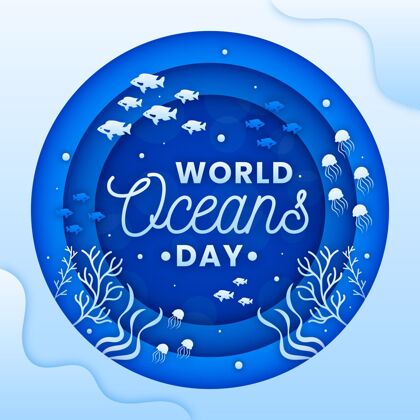 纸张风格世界海洋日纸制插图环境全球世界海洋日