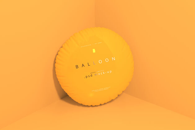 3d渲染橙色气球模型浮动最小Psd