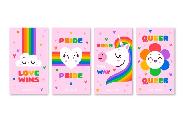 收藏手绘自豪日instagram故事集变性同性恋彩虹旗帜