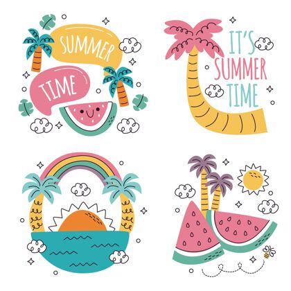 夏季涂鸦手绘夏季贴纸收集季节徽章夏季