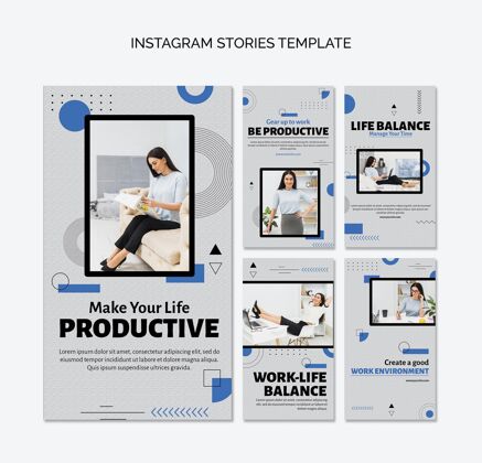 几何形状生产力概念instagram故事生产力孟菲斯风格生活方式