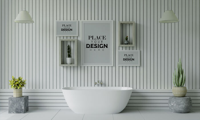 现代浴室内部海报框架模型3d墙家具房间