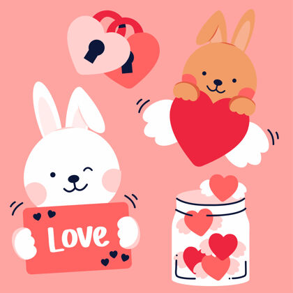 爱情人节的浪漫元素和兔子兔子颜色设置