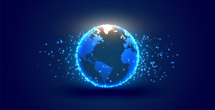 世界以粒子为背景的数字地球全球蓝色地球