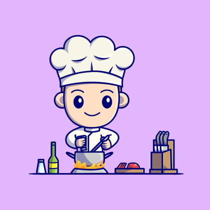 围裙可爱的男孩厨师烹饪厨房卡通准备专业人物