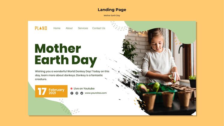 生态友好地球母亲节网页模板与照片环境网页模板有机