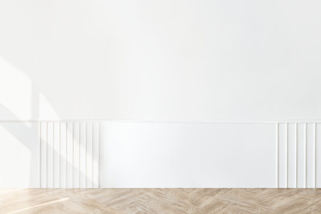 背景纯白的墙和拼花地板普通最小拼花地板