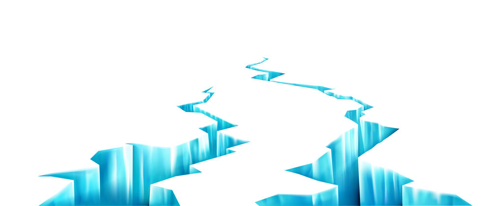 冻结破碎的冰在冰冻表面的深裂缝在透视图中在冰川中断裂真实的墙与地震或融化的冰裂缝在白色墙上的蓝色裂口冰川真实冰山