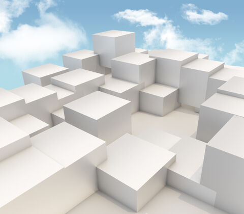 结构在蓝天背景上挤出立方体的3d渲染迷幻条超现实