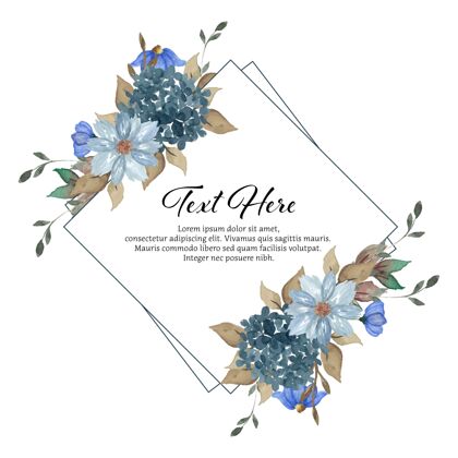 优雅浪漫的靛蓝乡村花框架花环五颜六色水彩